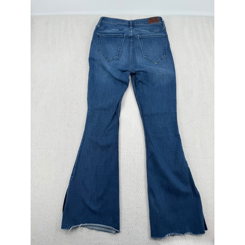 Y2K Hollister High Rise Flare Jeans Blue Raw Hem Side Slit Size 7R (28x30) Boho - Picture 5 of 12